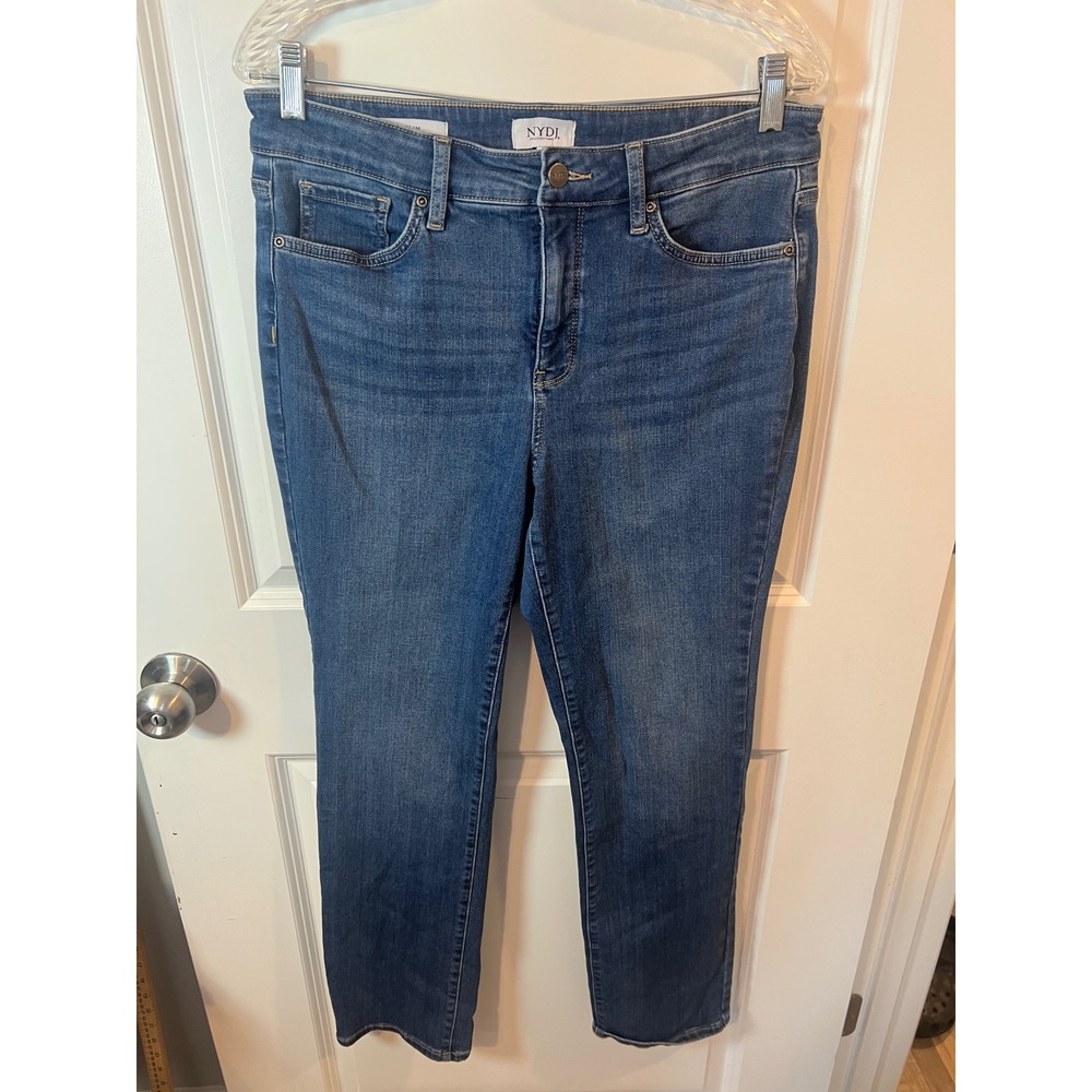 NYDJ Womens Sheri Slim Lift Tuck Technology Blue Jeans 10